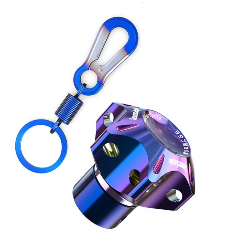 General Cnc Modified Burnt Titanium Key  Head Racing Boat Hexagonal Burnt Titanium Key Head Key Chain Blue White