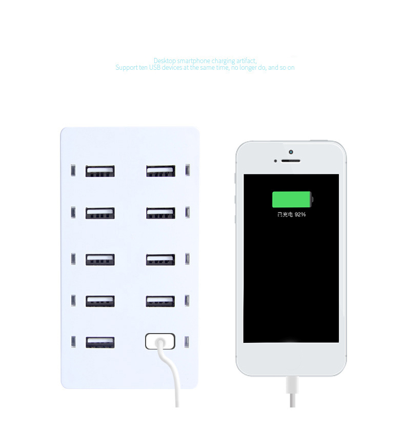 Travel Charger 10-Port USB Charging Devices Smart Detect Fast Charge Compatible for iPhone Galaxy iPad Tablet  White British regulations