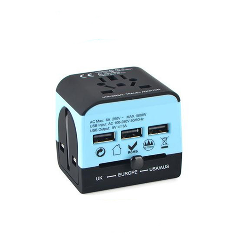 Universal Abroad Converter Charging Power Adapter British European Standard Portable Travel Socket Medium Blue - Multinational Travel Socket