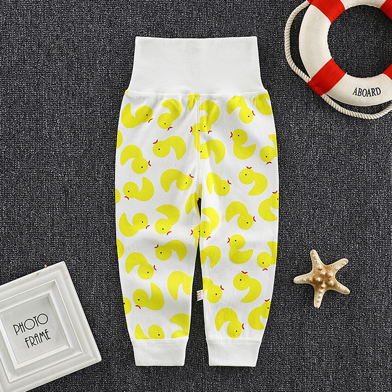 Baby Boys Girls Cotton Pants Cartoon Printing High Waist Belly Protecting Trousers For 1-3 Years Old Kids little yellow duck 3-6months S