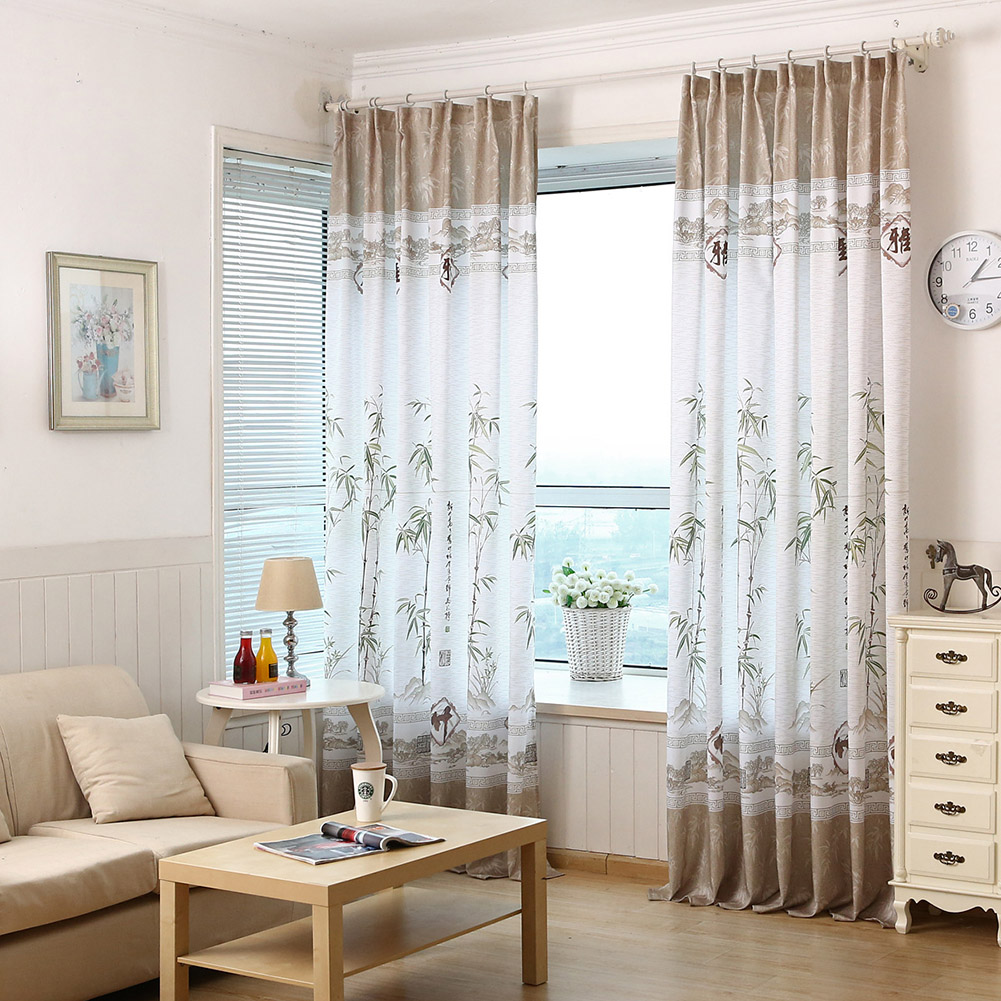 Bamboo Printing Window Curtain Half Shading Tulle for Bedroom Living Room Balcony Decor As shown_1m wide * 2.7m high