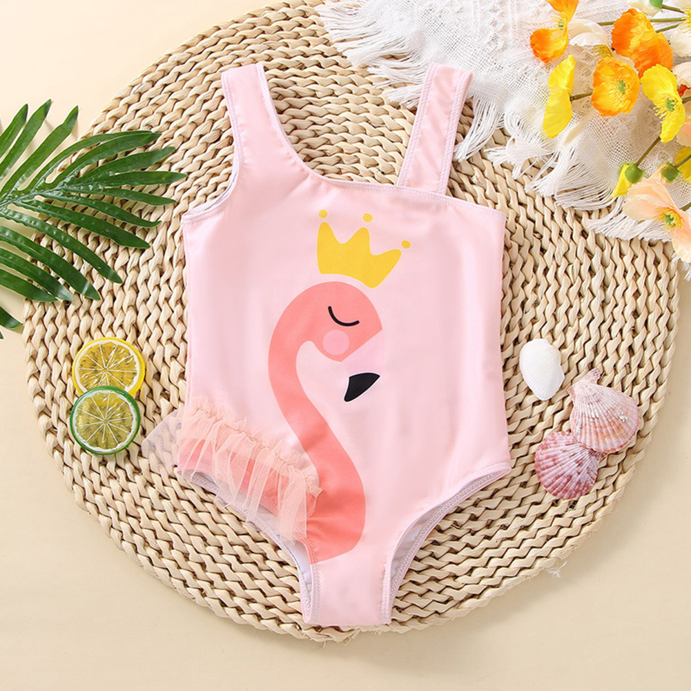 Baby Girls Swimsuit Summer Cute Cartoon Swan Printing Sleeveless Breathable Swimwear Pink 3Y 90CM