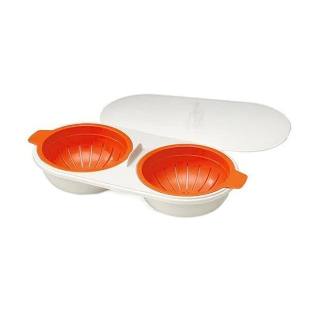 Microwave Egg Poacher Double-bowl Egg Cooker Breakfast Cooking Tool Kitchen Accessories Orange