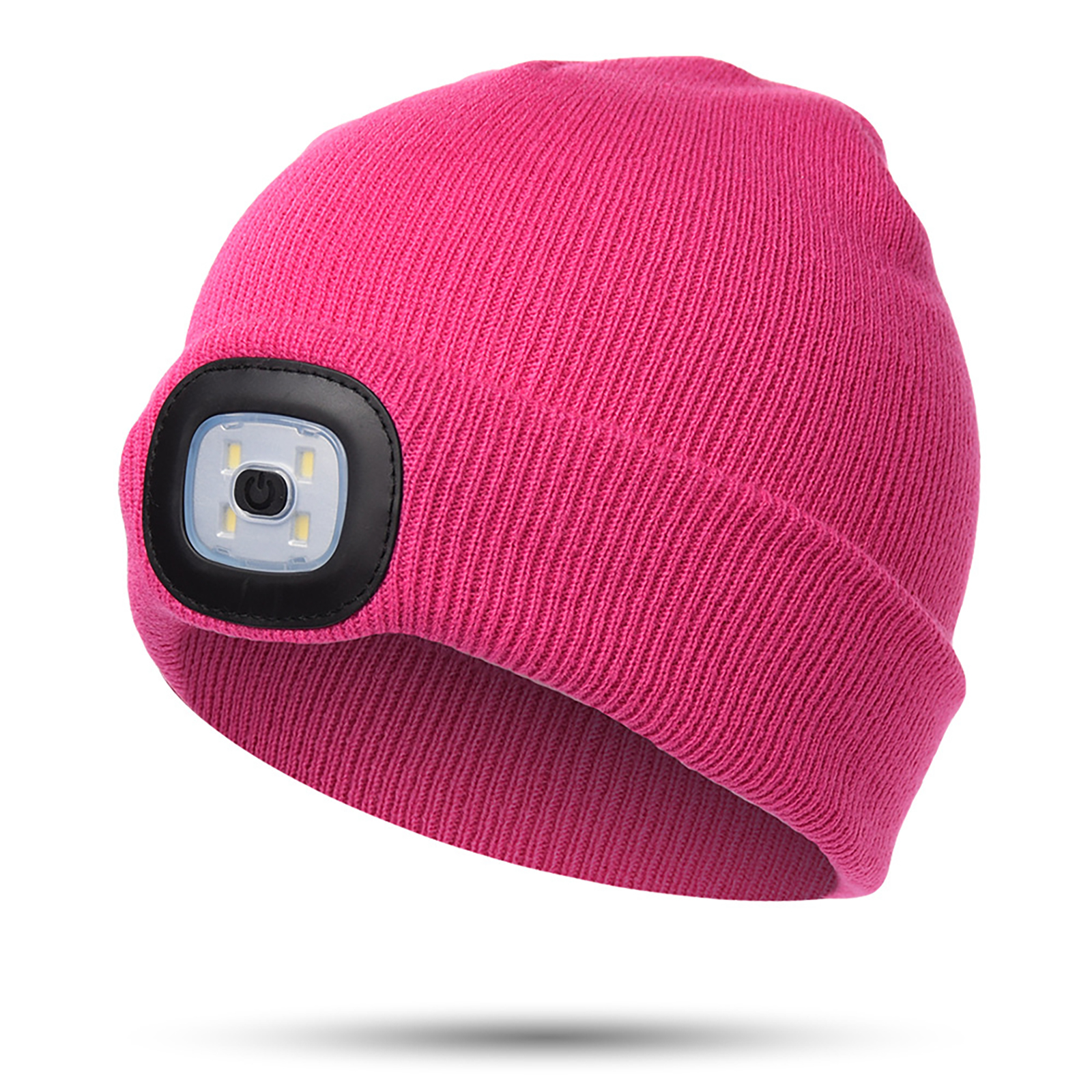 LED Beanie With Light, Kids Rechargeable 4LED Headlamp Hat, Winter Warm Unisex Knitted Hat For Outdoor Dog Walking Camping Running Hiking, Gifts For Boys Girls rose red