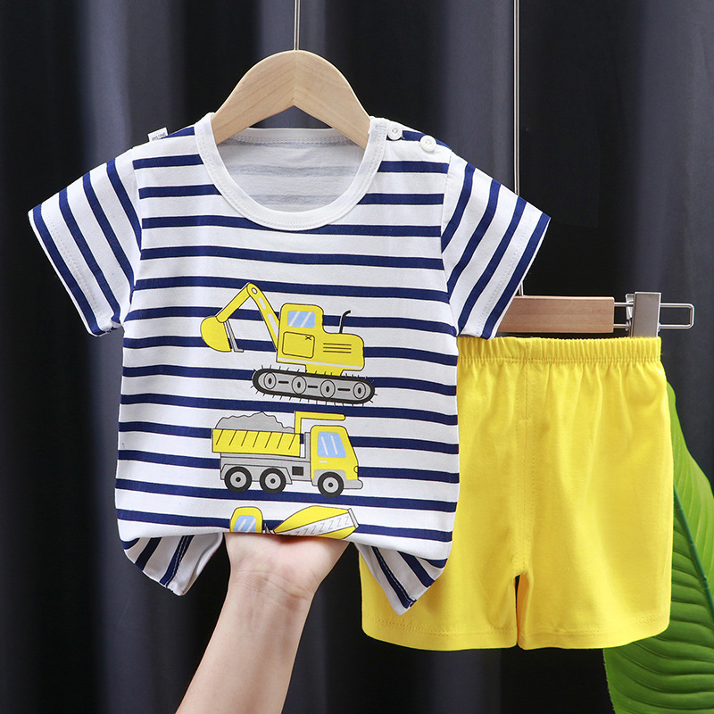 2pcs Summer Cotton T-shirt Suit For Boys Girls Cartoon Printing Short Sleeves Tops Shorts For 0-8 Years Old Kids Set 15 0-1Y 80cm