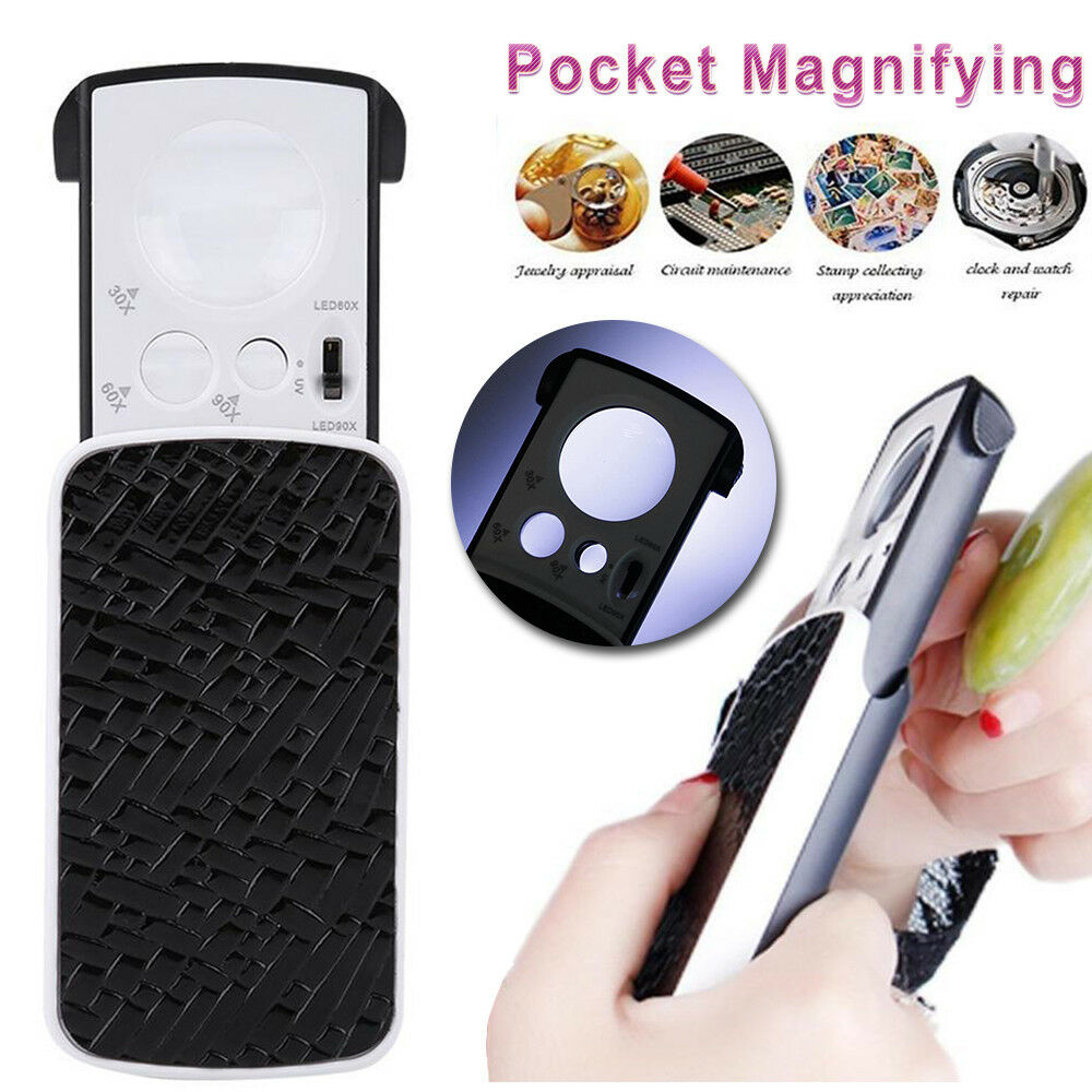 30X 60X 90X Pockets Magnifying Magnifier Jeweler Eye Glass Loupe Loop with LED Light 8.5*4.5*2CM black