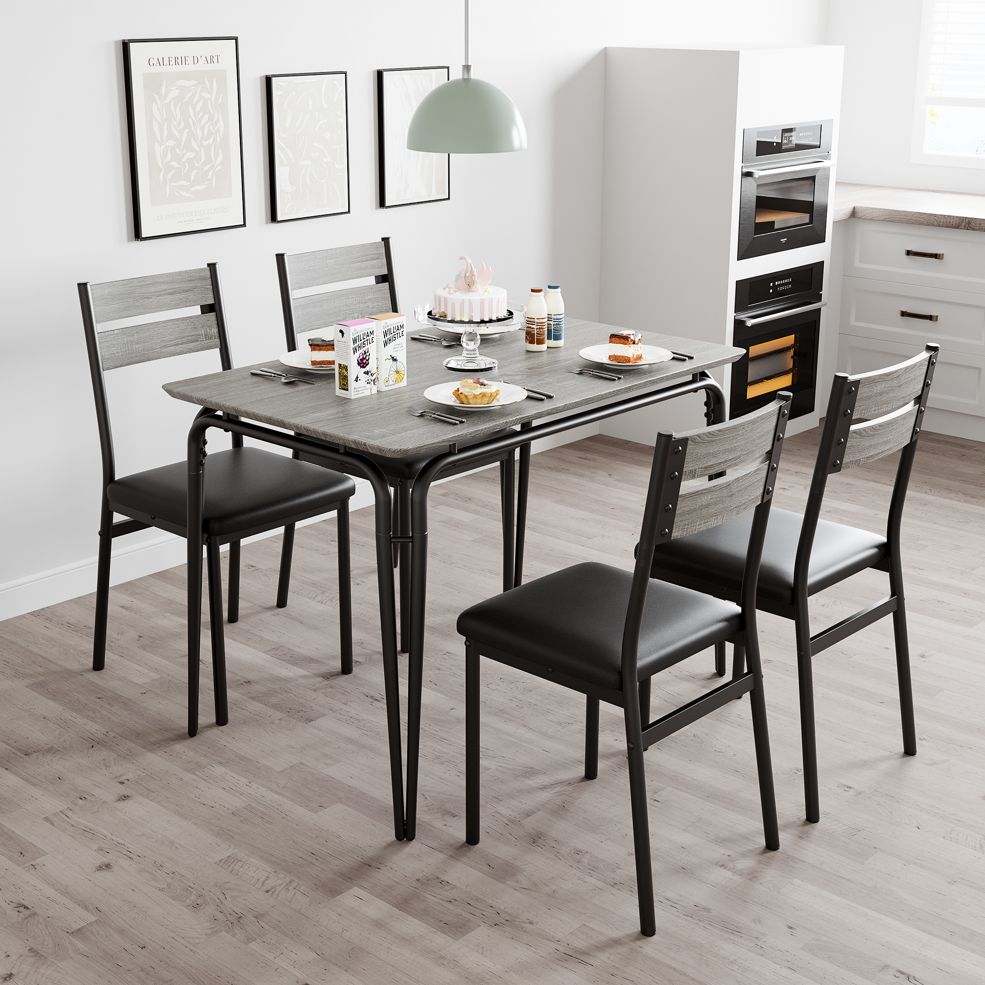 US GARVEE Dining Table Set for 4, Kitchen Table and Chairs for 4, 5 Piece Kitchen Dining Room Table Set,Wood Modern Rectangle Dinner Table With Upholstered Seat,Dinette Furniture for Breakfast Nook,Home Office