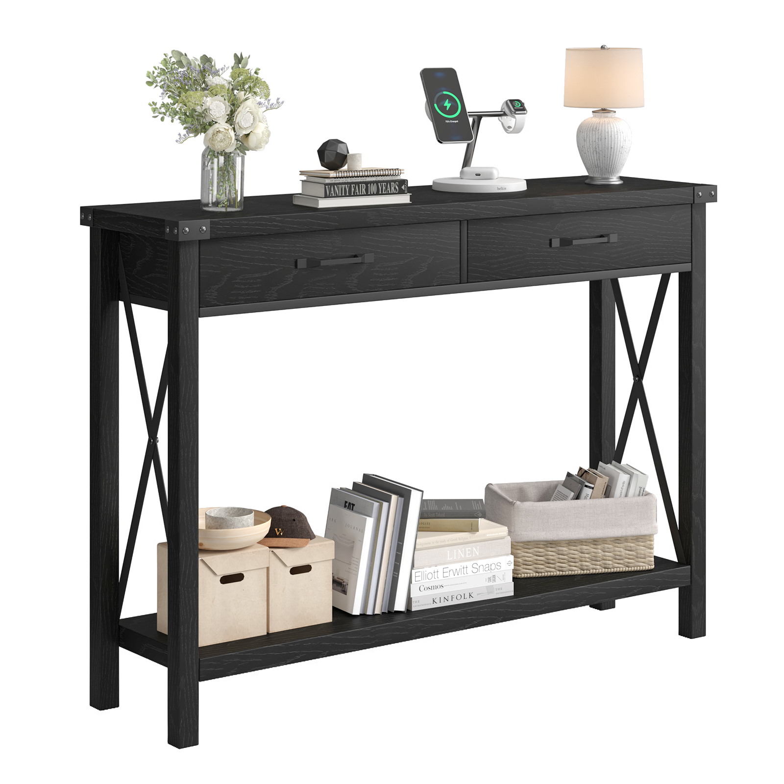 US GARVEE WCTD002 Farmhouse Living Room Drawers Black Sofa Storage Hallway entryway Narrow Console Entry Entrance Foyer Table