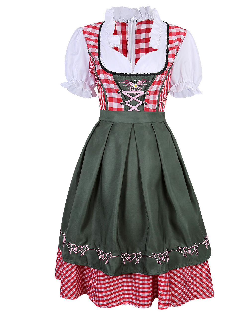 US Women Classic Vintage Dress Plaid Patchwork Short Sleeve Cotton Two-piece