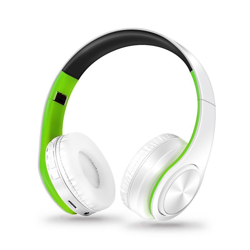Wireless Headphones Bluetooth Headset Foldable Headphone Adjustable Earphones with Microphone for PC Mobile Phone Mp3 Green white