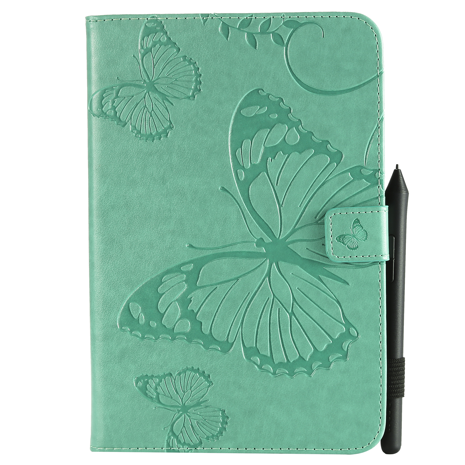 For iPad mini 1/2/3/4 Fashion Butterfly Embossed PU Leather Magnetic Closure Stand Case Auto Wake/Sleep Cover with Pen Slot green