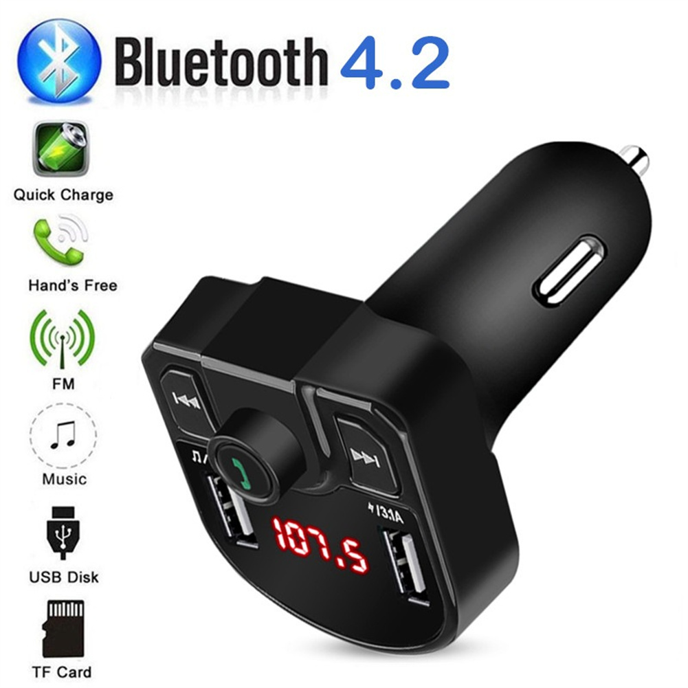 Car Fm Transmitter Bluetooth-compatible Hands-free Receiver Mp3 Stereo Music Player Dual Usb Fast Charger black