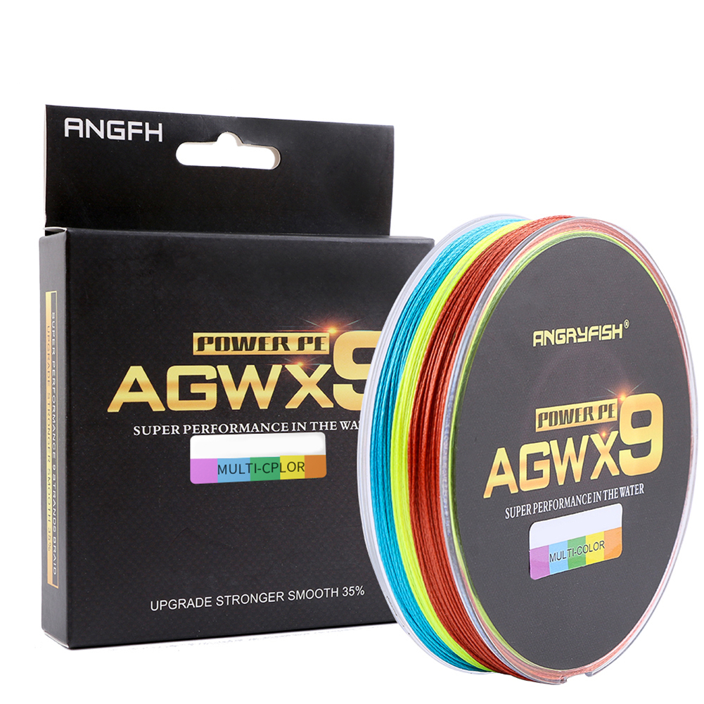 ANGRYFISH Diominate Multicolor X9 PE Line 9 Strands Weaves Braided 300m/327yds Super Strong Fishing Line 15LB-100LB 0.4#: 0.10mm/15LB