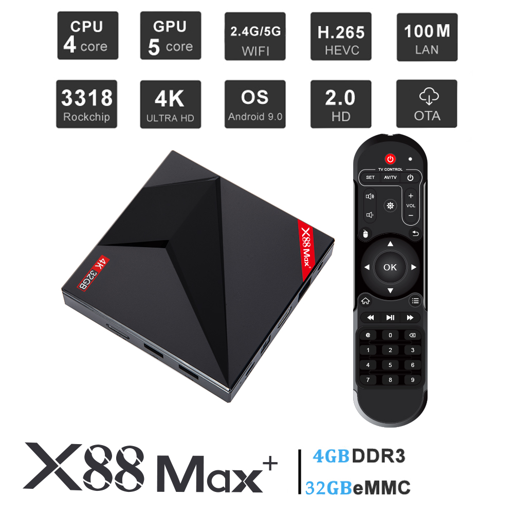 Wholesale X88 MAX+ TV Box for Android 9.0 4GB RAM 32/64GB ROM USB TYPEC 2.4G/5Ghz Dual WiFi 4K
