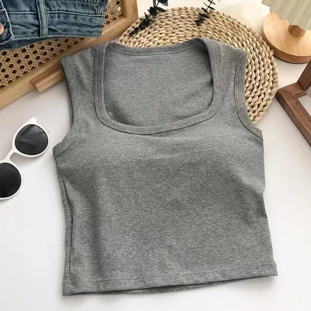 Women Crop Tank Tops Sexy Sleeveless Racerback Solid Color Underwear Breathable Bottoming Sports Tops light grey One size