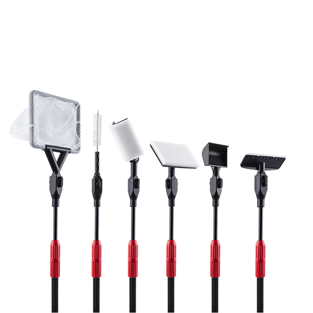 6 In 1 Aquarium Clean Set Fish Tank Cleaning Tools Kit Fish Tank Net Gravel Rake Algae Scraper Fork Sponge Brush Glass Cleaner For Acrylic & Glass Tank Six-in-one telescopic model