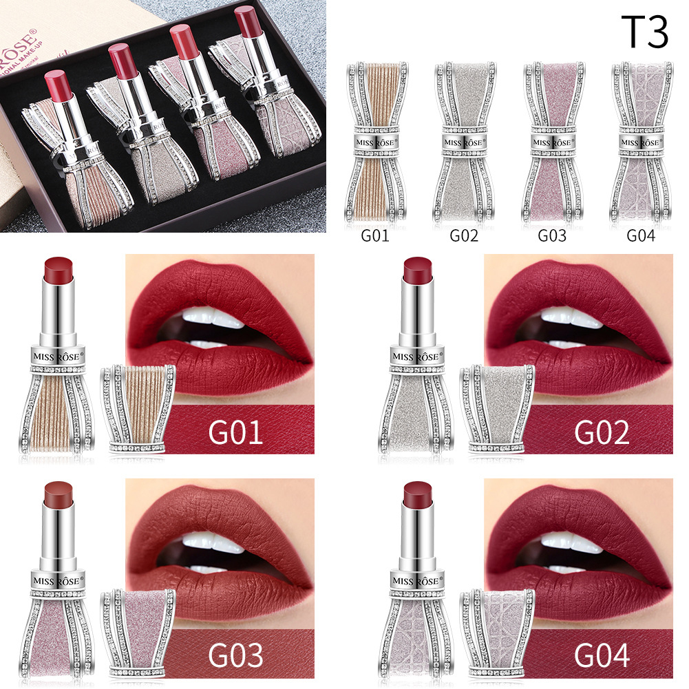 Wholesale 4pcs Crystal Rhinestone Bow Lipstick Makeup Lipstick Set Long