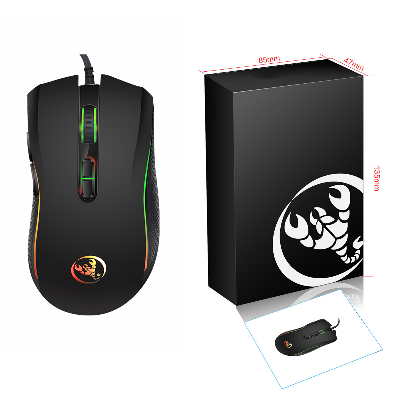 A869 Gaming Mouse With 7 Bright Colors Backlit Wired 3200DPI Mice Optical Professional Gaming Mouse For PC Laptop Desktop Notebook A869B Black Colorful Luminous