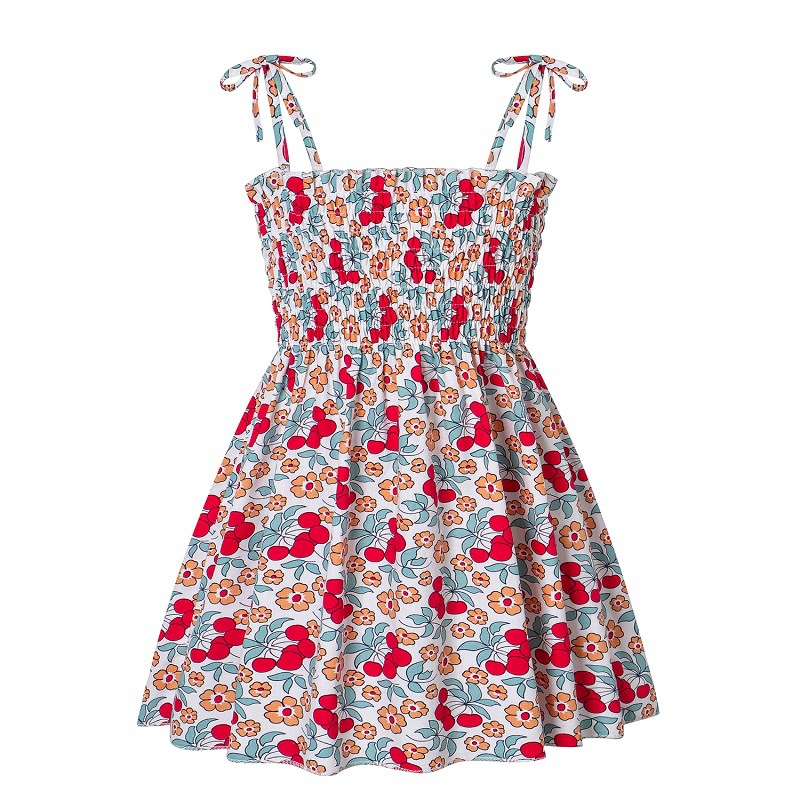 Baby Girls Summer Sling Dress Sleeveless Spaghetti Straps Mini Dress Sundress Children Clothing For 1-8 Years red tomato 6-7Y 120