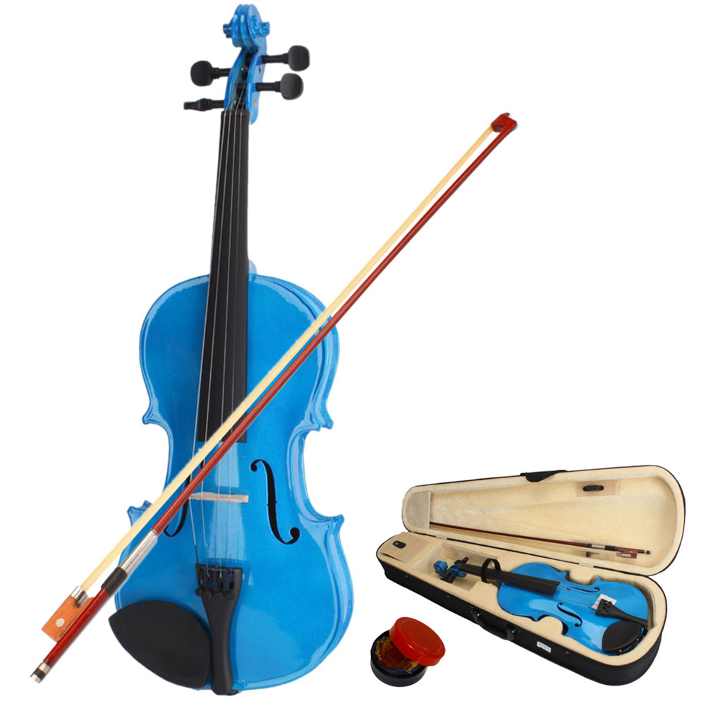 [US Direct] 4/4 Acoustic Violin With Box Bow Rosin Natural Violin Musical Instruments Children Birthday Present Blue