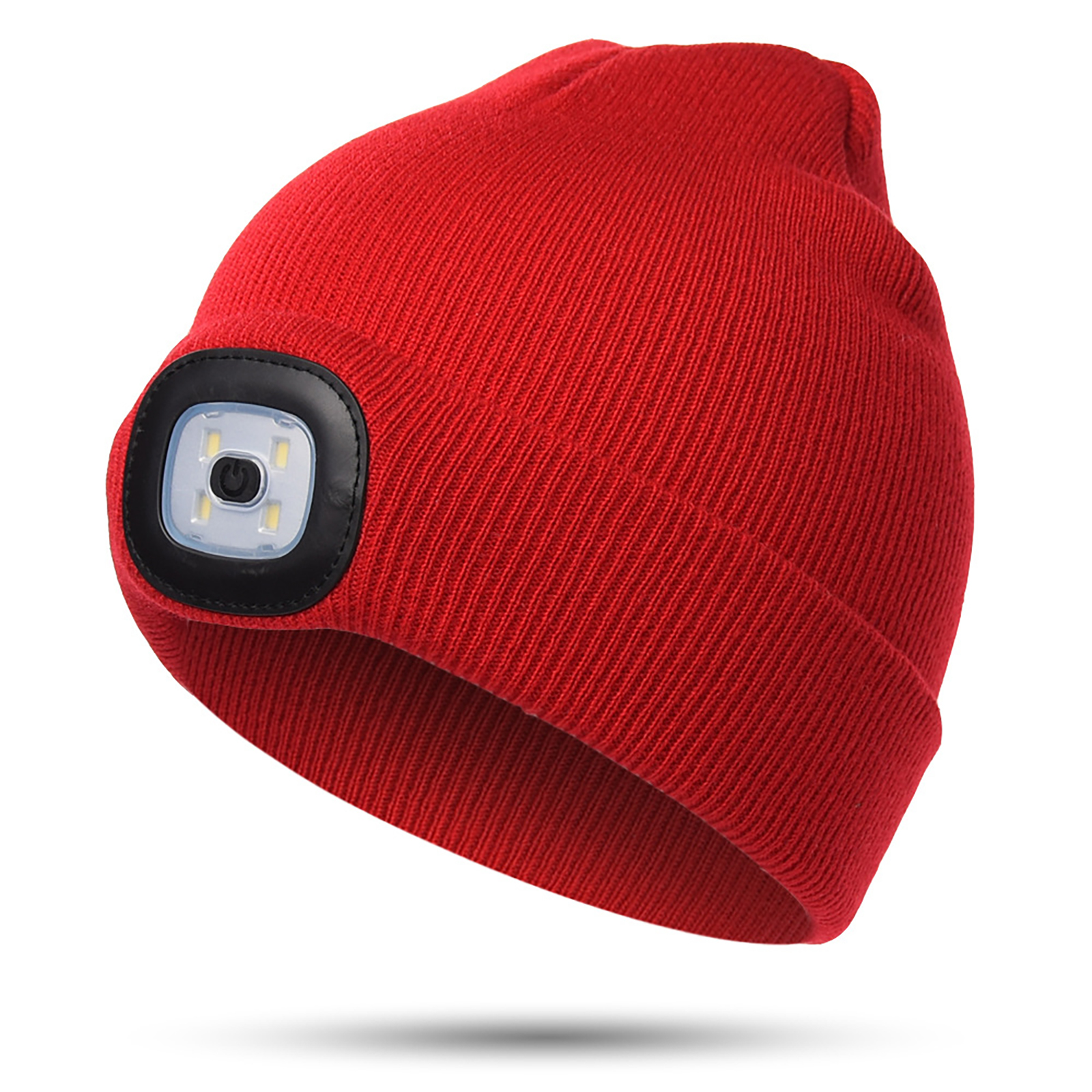 LED Beanie With Light, Kids Rechargeable 4LED Headlamp Hat, Winter Warm Unisex Knitted Hat For Outdoor Dog Walking Camping Running Hiking, Gifts For Boys Girls bright red