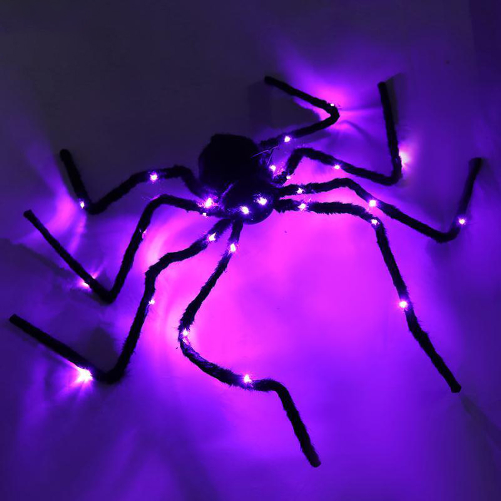 Glowing Plush Spider Bendable Halloween Extra Large Lifelike Fake Spider Layout Prop For Outdoor Yard Decor 1.25m luminous black spider