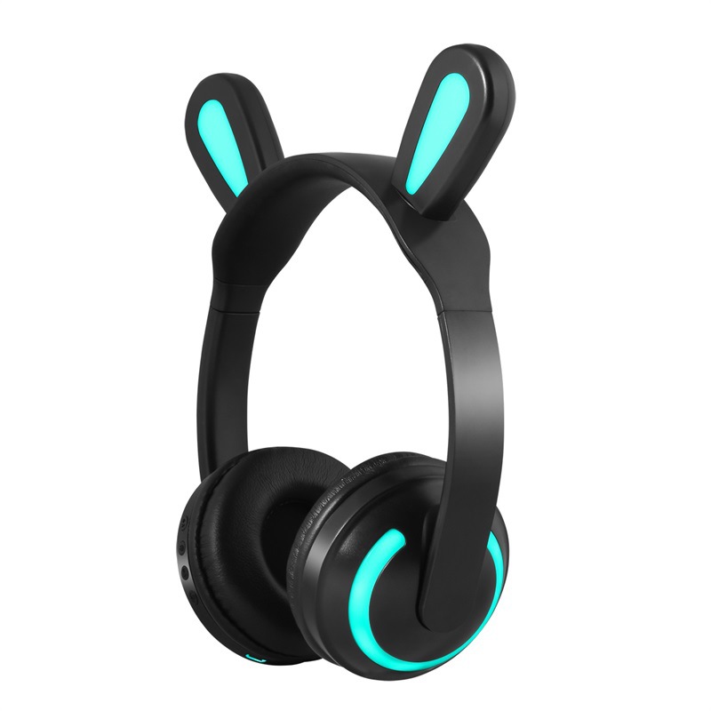 Bluetooth Stereo Cat Ear Headphones Flashing Glowing Cat Ear Headphones Gaming Headset Earphone with 7 Colors LED Light Rabbit ears