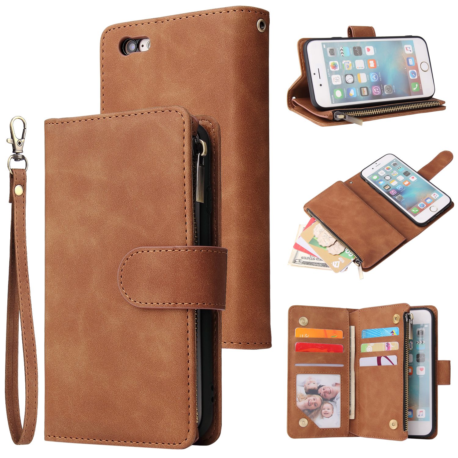 For iPhone 6 / 6S iPhone 6 plus / 6S plus iPhone 7 / 8 iPhone 7 plus / 8 plus Smart Phone Cover Coin Pocket with Cards Bracket Zipper Phone PU Leather Case Phone Cover iPhone 6 plus / 6S plus
