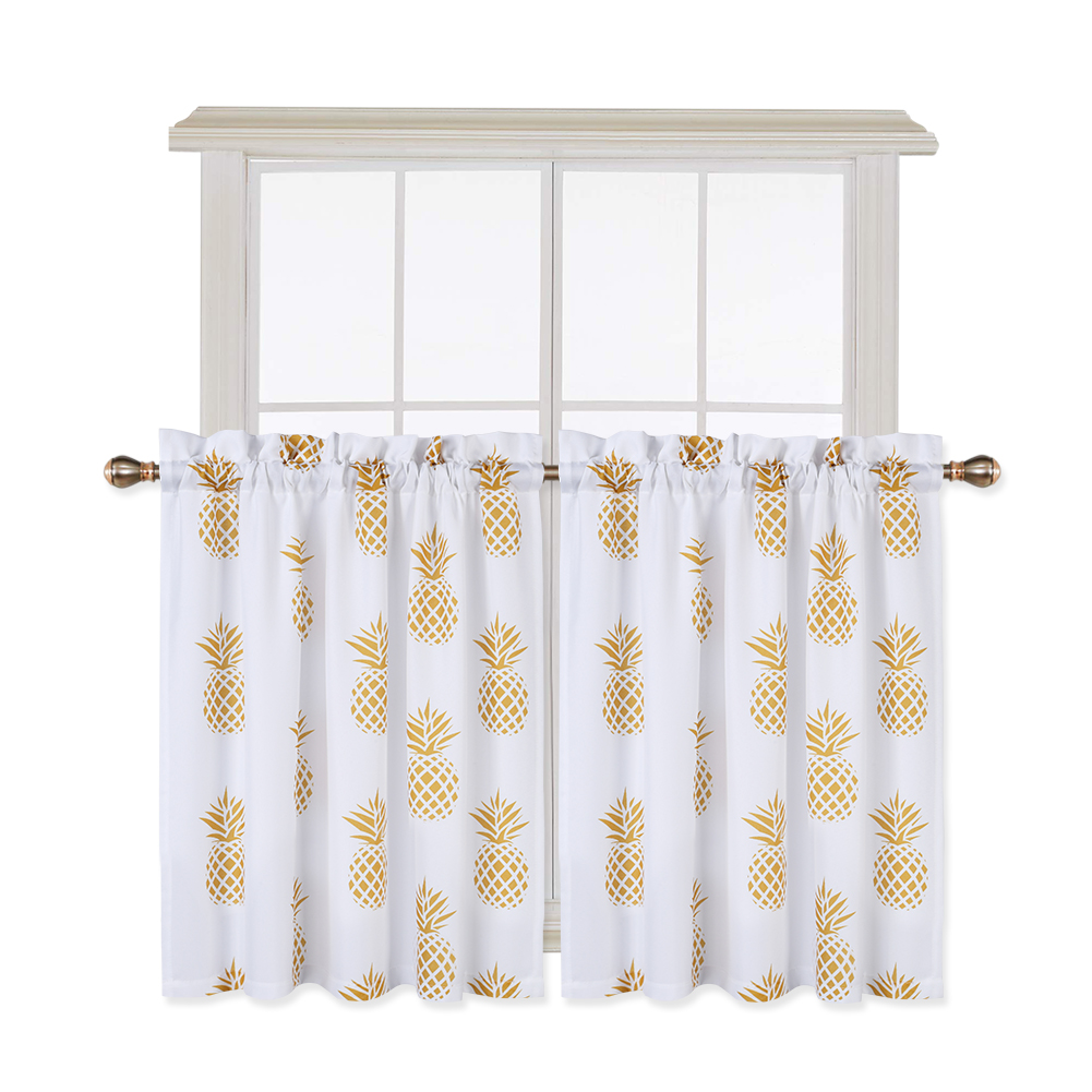 Small Window Curtains Tiers Set Pineapple Printed Plain Weave Curtain Kitchen Bathroom Bedroom Drapes