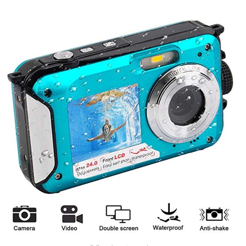 2.7inch TFT Digital Camera Waterproof 24MP MAX 1080P Double Screen 16x Digital Zoom Camcorder HD268 Underwater Camera  blue