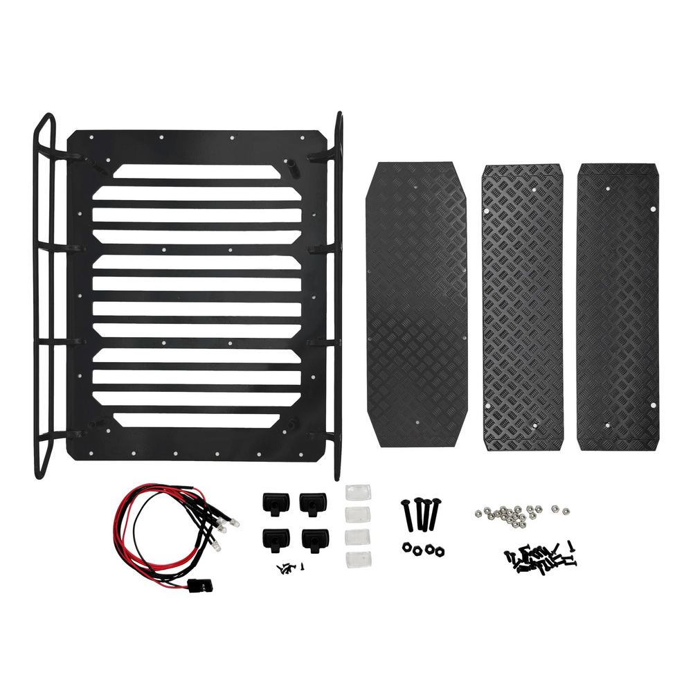 Metal Luggage Rack Roof Frame Spot Light with Anti-slip Pattern for Trx-6 G63 6x6 1/10 Rc Car Parts Non-slip + luggage rack + LED lights