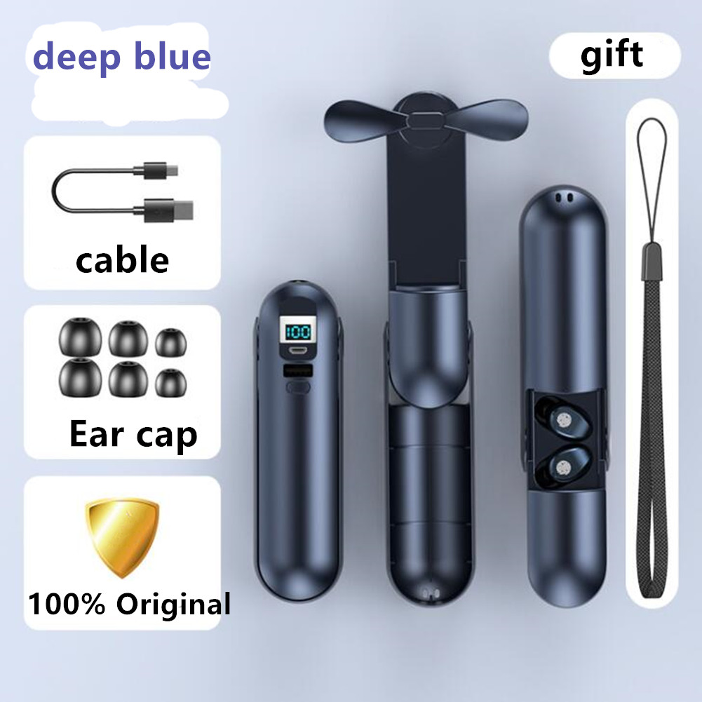 F7 Bluetooth Headset Touch LED Digital Headset Handheld Fan Rechargeable Flashlight Navy