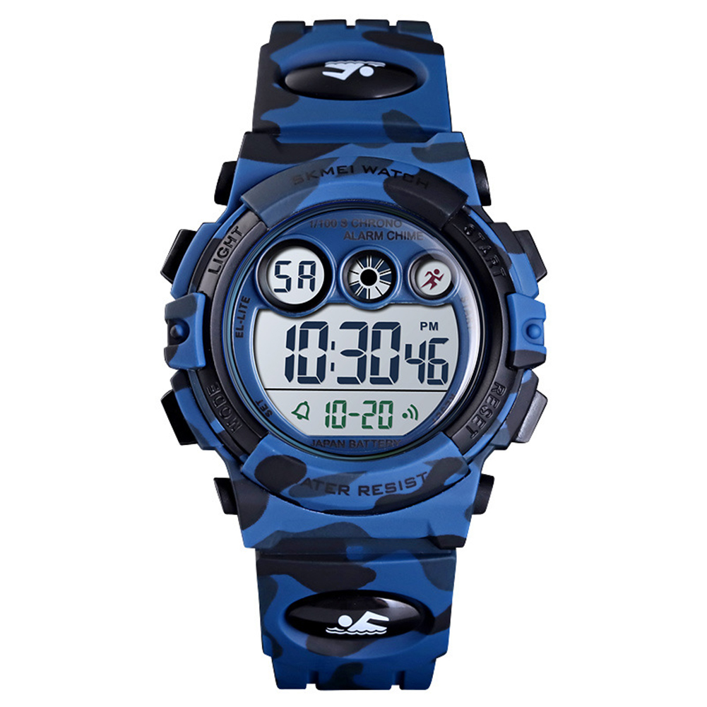 Fashion Wristwatch Electronic Children Watch For Outdoor Sports Multi-function Electronic Watch Dark blue camouflage