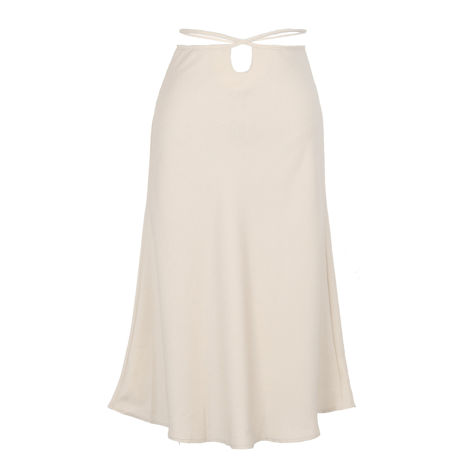 Women Maxi Skirt Wrap Pencil Zipper Long Skirts Slim Fit Solid Color Lace-up Bodycon A-line Skirt beige M