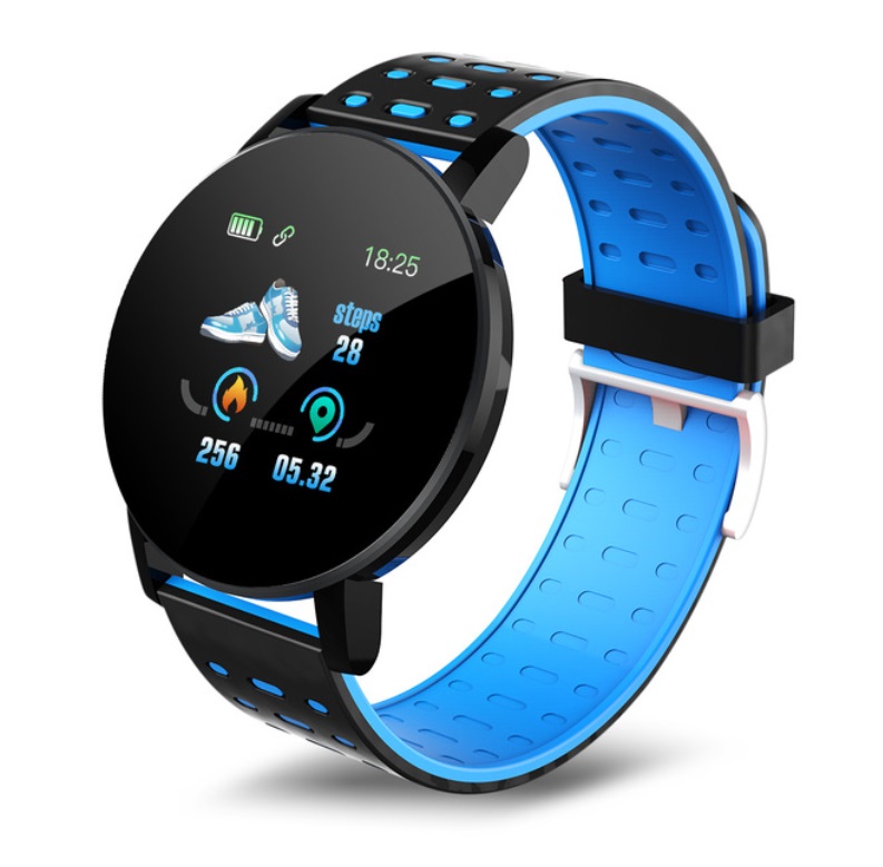 Smart  Bracelet Blood Pressure Waterproof Sport Round Smartwatch Smart Clock Fitness Tracker For Android Ios Blue