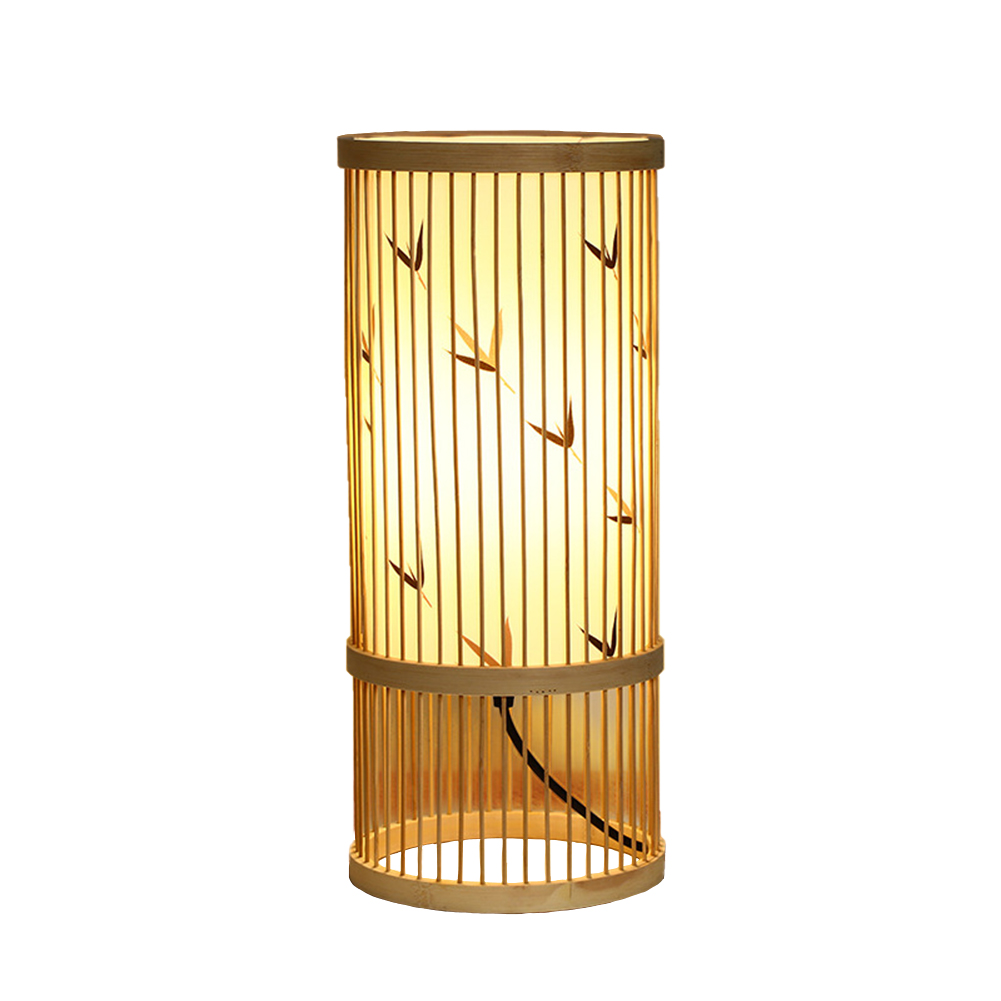 Bamboo Table Lamp Handmade Bamboo Woven Bedside Lamp With Bulb And Plug Retro Chinese Style Desktop Night Light For Living Room Bedroom Kids Room Dorm Office Decor US Plug
