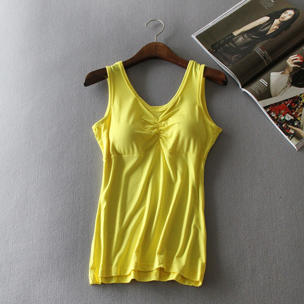 Women Modal Chest Pad Camisole Vest Without Steel Ring for Yoga Sports Bright yellow_One size