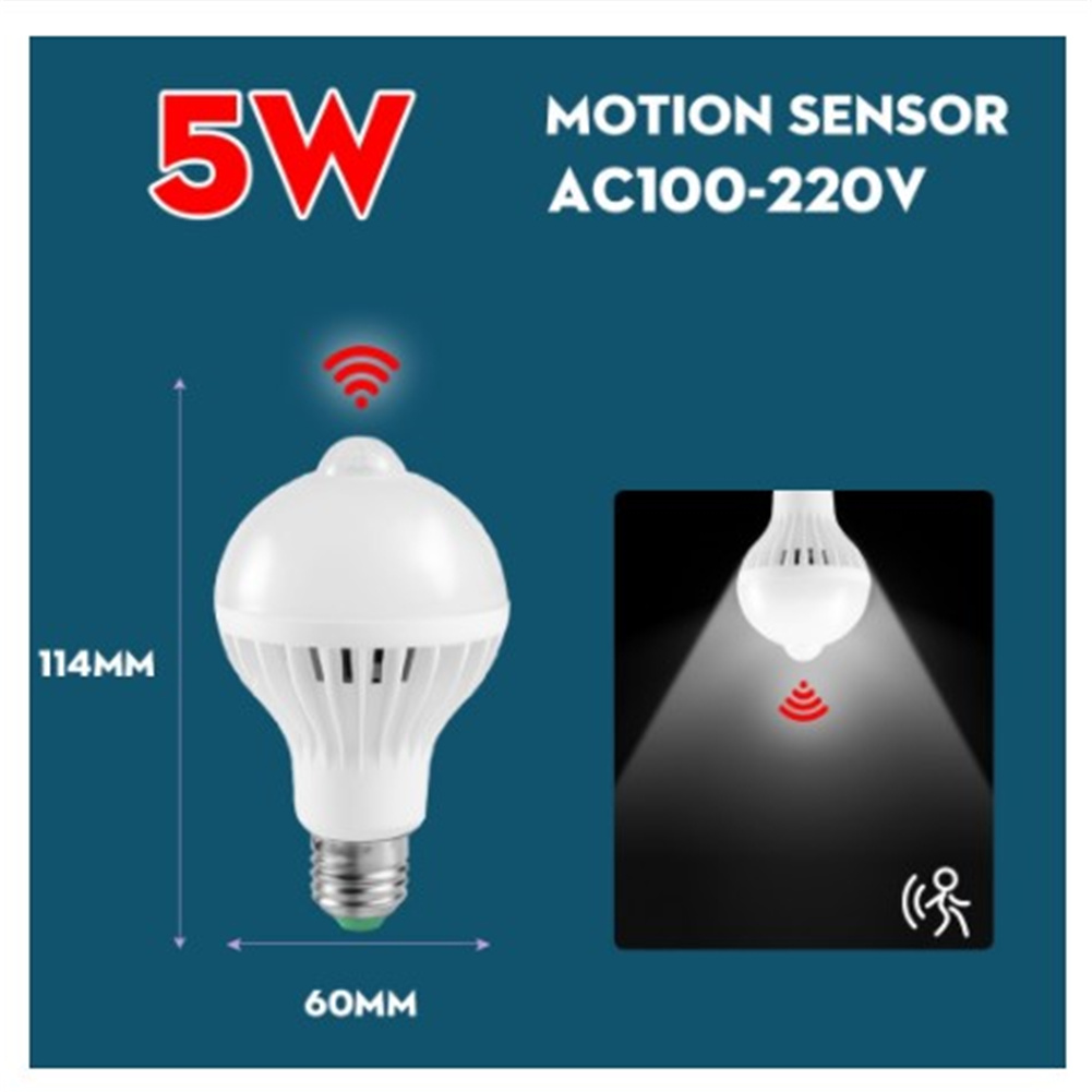 E27 Screw Led Emergency Light Intelligent  Bulb 220v 110v 5w 7w 9w Motion Sensor Night Light Home Corridor Garden Lighting Tool 5W