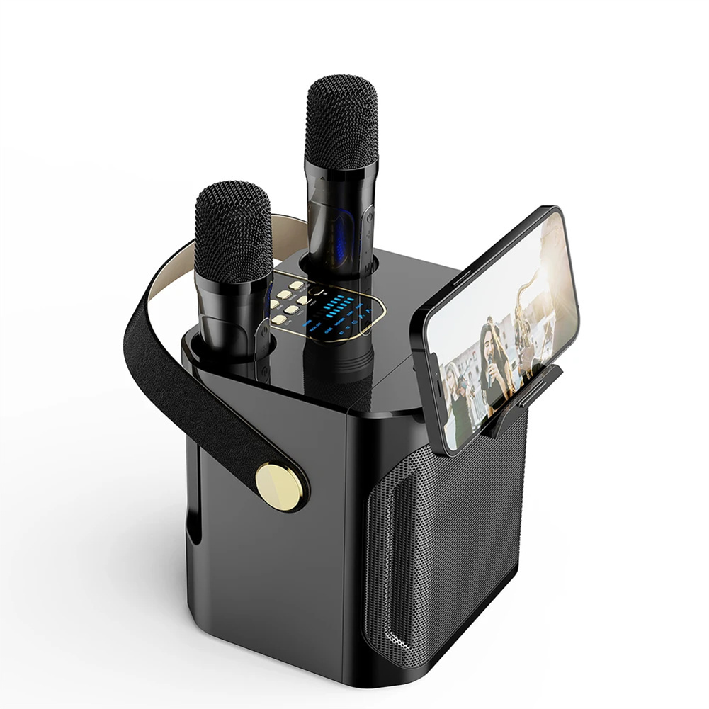S882 Karaoke Machine With Dual Microphones Change Voice Functions Portable Speaker Subwoofer TF Card U Disk Player For Party Meeting black