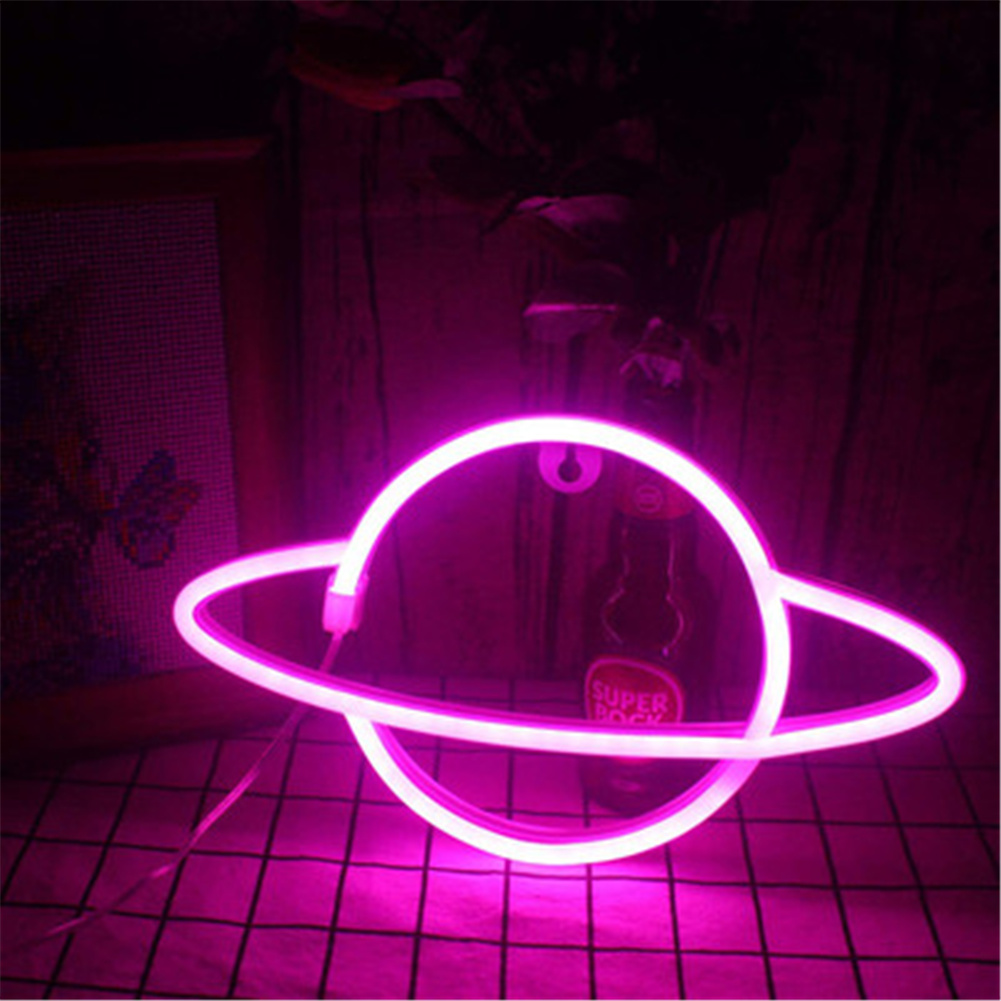 Hanging Planet-shaped Neon  Night  Light Ip42 Waterproof Rust-proof For Room Wall Kids Bedroom Birthday Party Bar Beach Wedding Decoration Pink