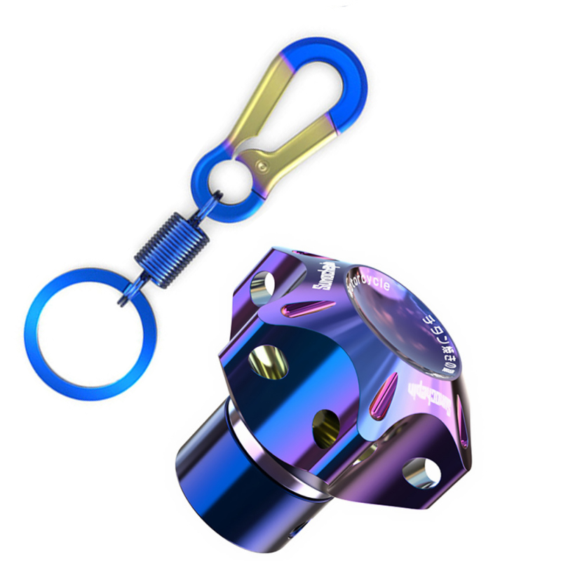 General Cnc Modified Burnt Titanium Key  Head Racing Boat Hexagonal Burnt Titanium Key Head Key Chain Blue Gold