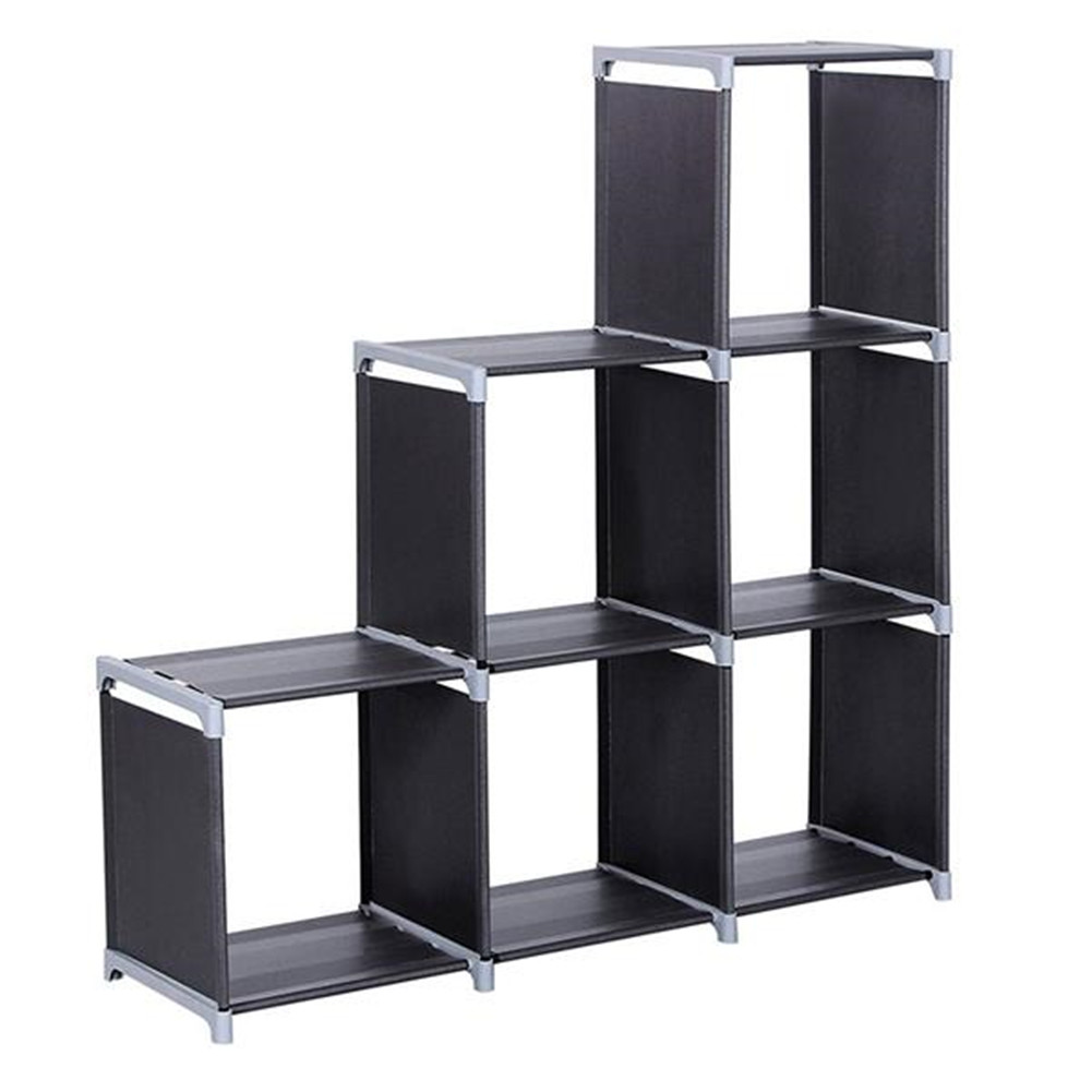 US 3-Tier 6-Cube Storage Rack Steel  Closet Organizer Staircase Organizer DIY Storage Shelf black