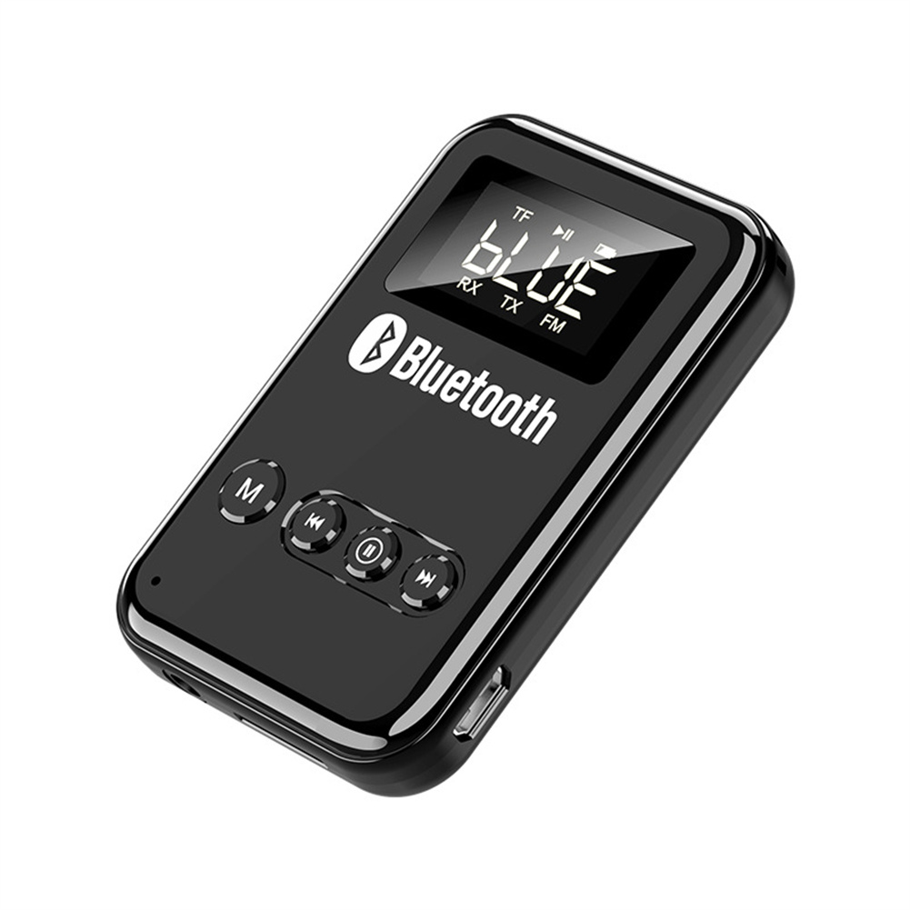 Car Audio Adapter FM Transmitter Music Receiver Wireless Extender Speaker With LED Screen Support TF Card black