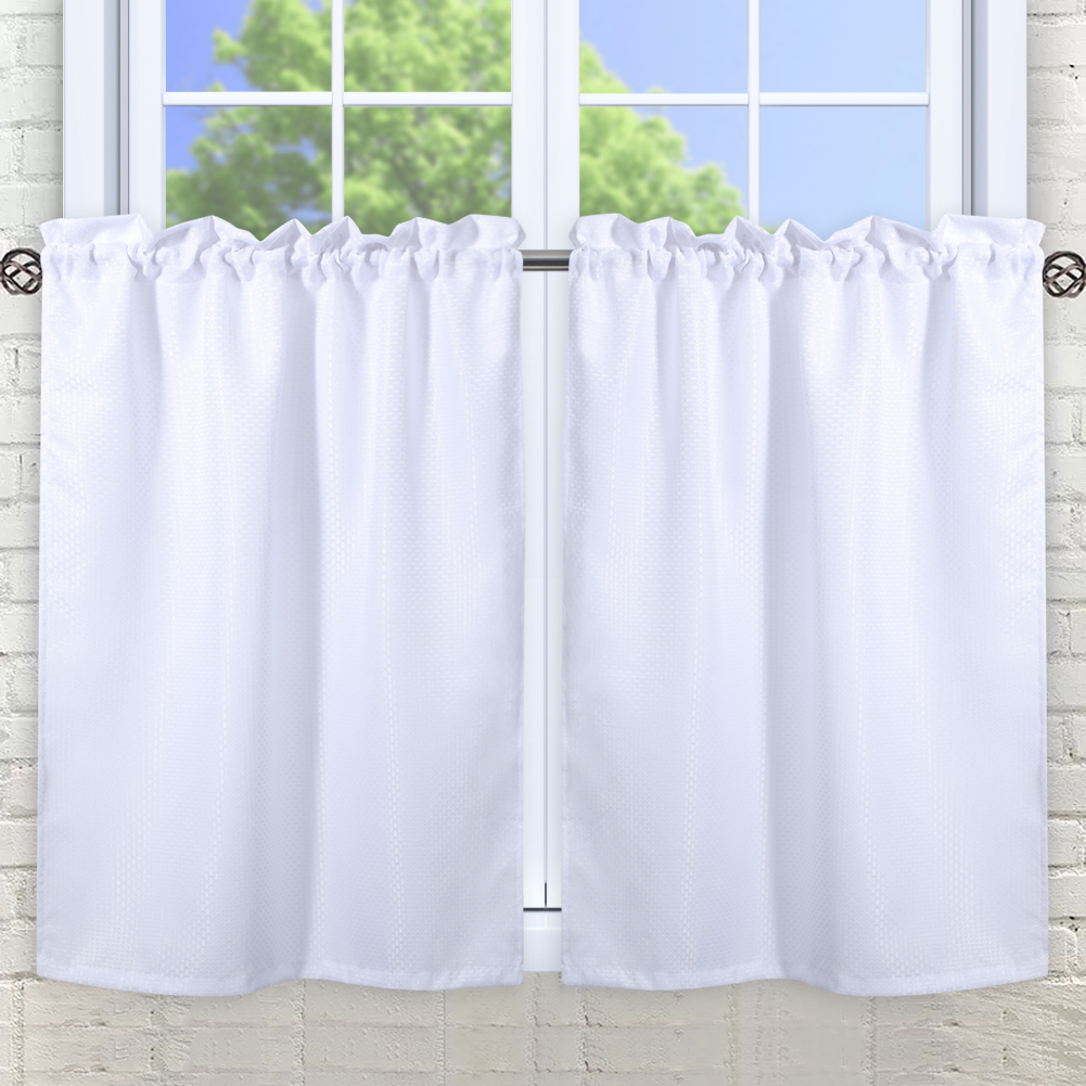 US Waffle Weave Textured Short Curtain Set Waterproof Half Window Tier Curtain