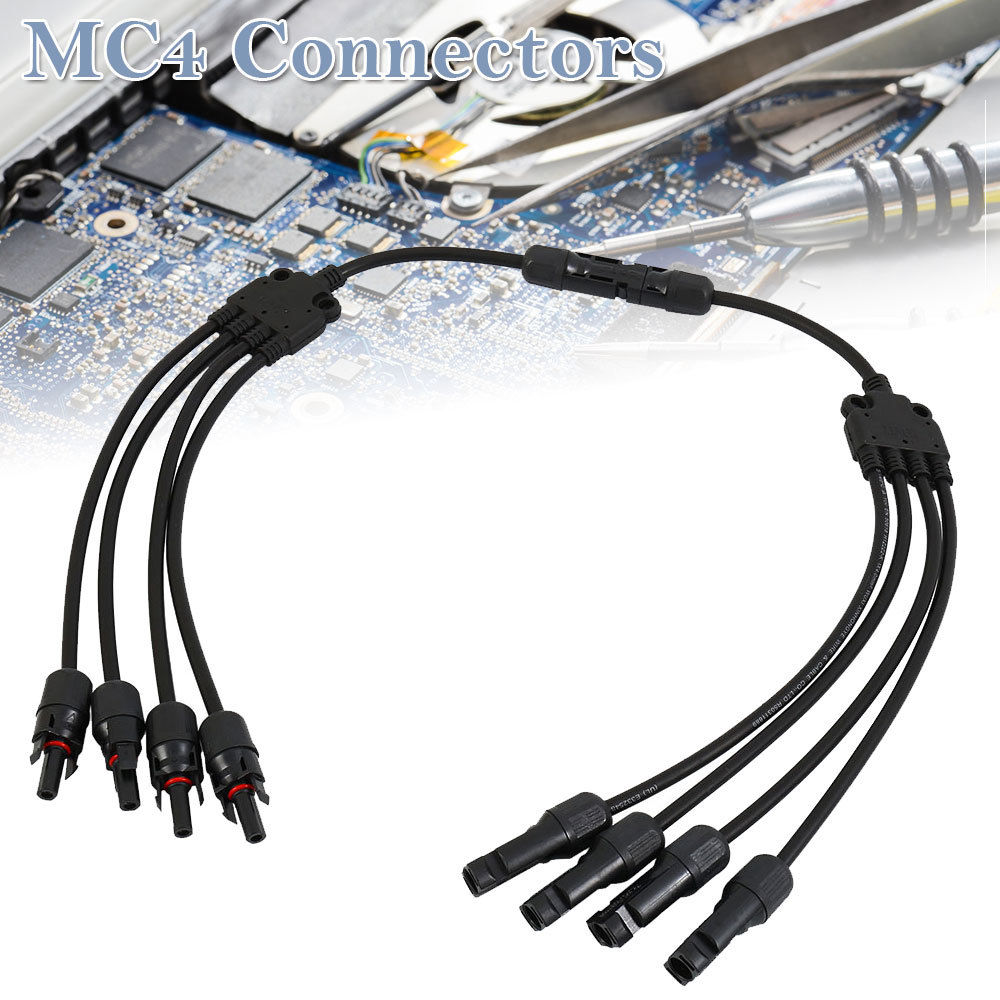1 Pair MC4 Solar Style Y Branch Adapter Connectors 1 to 4 Male and Female Panel Cable Photovoltaic Connector Adapter 1 point 4 link line 1 pair