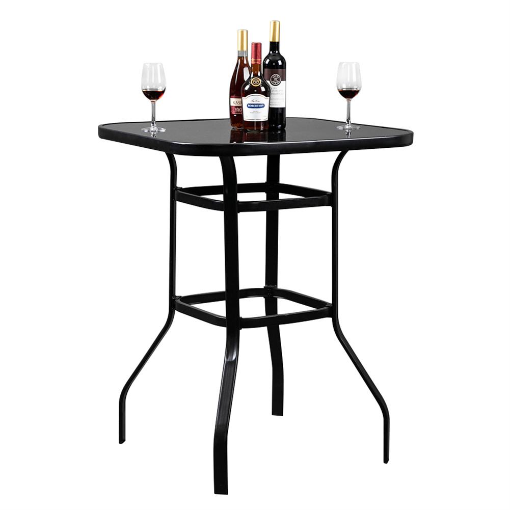 [US Direct] Iron Patio High Bar Table 5mm Tempered Glass Exquisite Workmanship Easy To Assemble Table For Bars Restaurants black