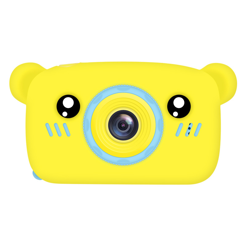 2 Inch HD Screen Digital Mini Camera Kids Cartoon Cute Camera Toys Outdoor Photography Props for Child Yellow bear