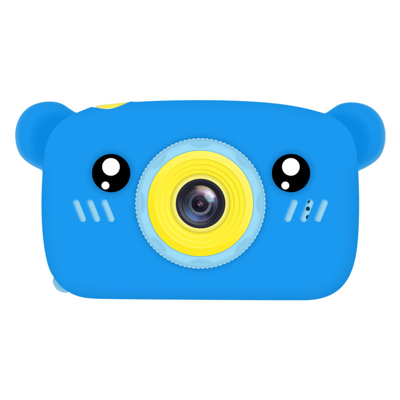 2 Inch HD Screen Digital Mini Camera Kids Cartoon Cute Camera Toys Outdoor Photography Props for Child  Blue bear
