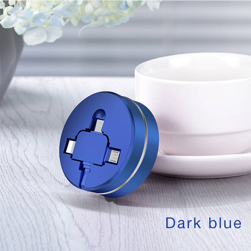 3 in 1 Micro USB Type C USB Cable for iPhone Retractable 1m USB Cable for Xiaomi Huawei Navy blue