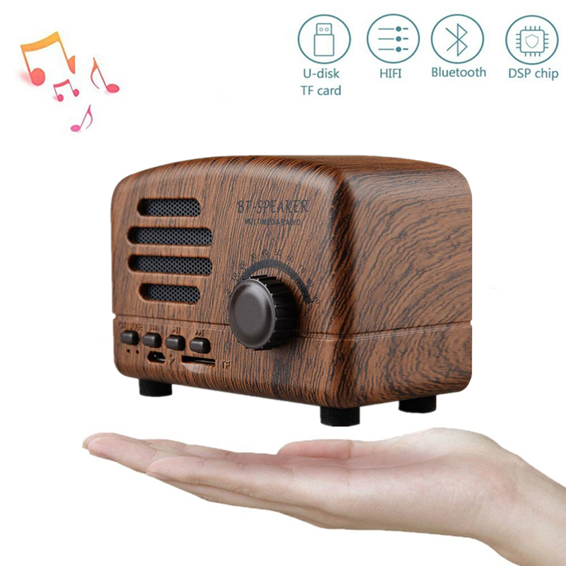 Retro Portable Mini Bluetooth Speaker Wireless Speakers Super Bass Music Loudspeakers Support TF Card FM Radio Wood grain